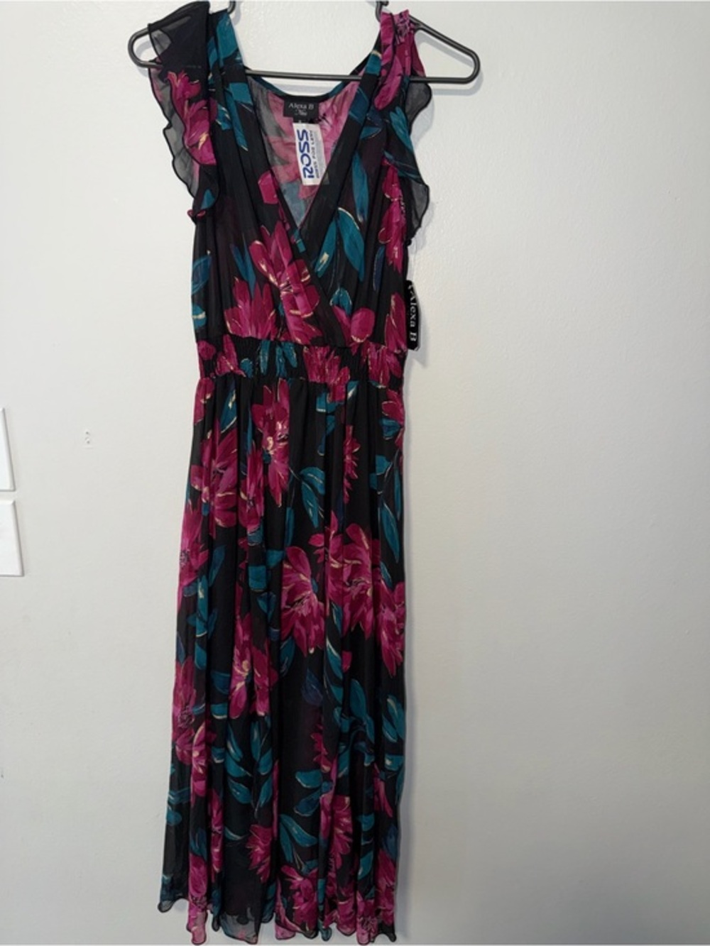 Alyx Black Maxi Dress with Magenta & Teal Floral